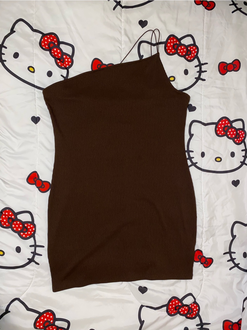 One-Shoulder Brown Mini Body Con Dress